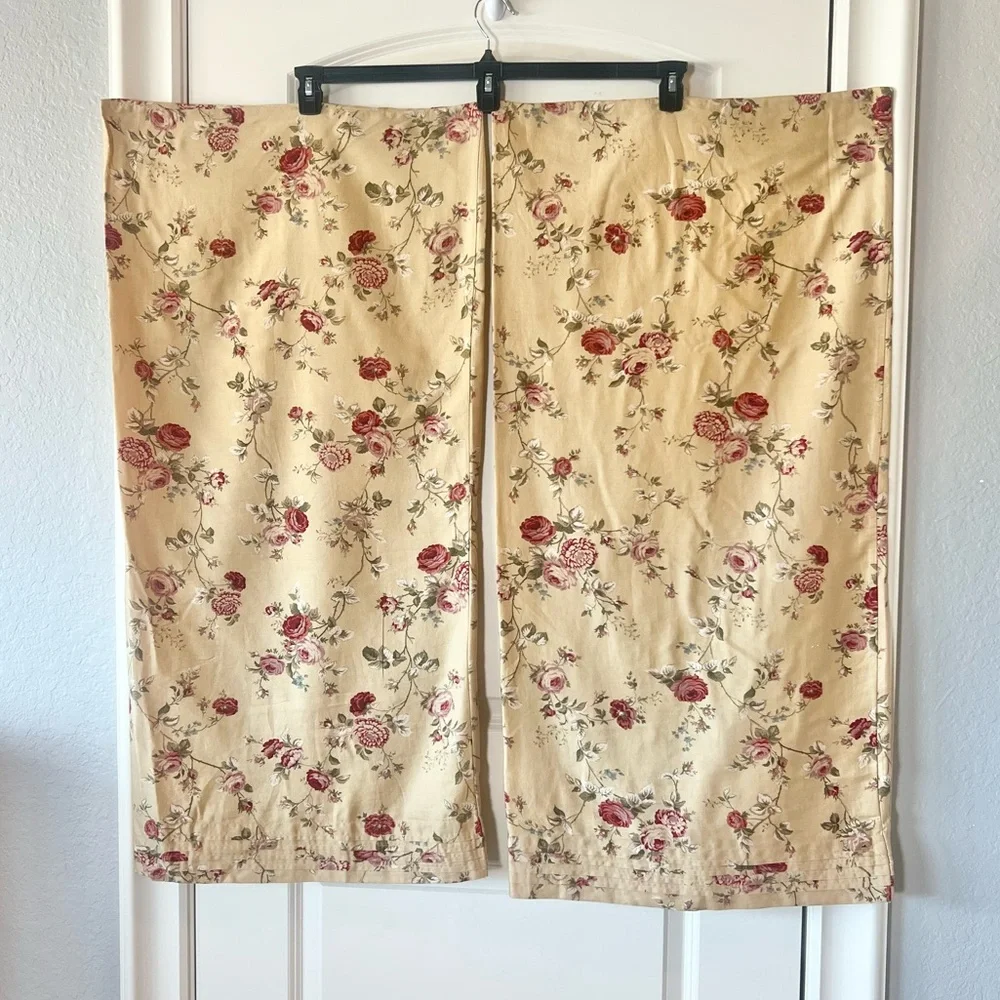 Vtg Waverly King Pillowcases Set 2 Sonata Rose Yellow Gold Floral Pleated Cotton